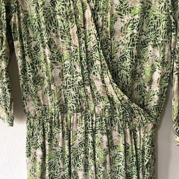 CAbi Green White Floral Faux Wrap Midi Dress 572 Rayon Blend Women's‎ Size S - Picture 3 of 8